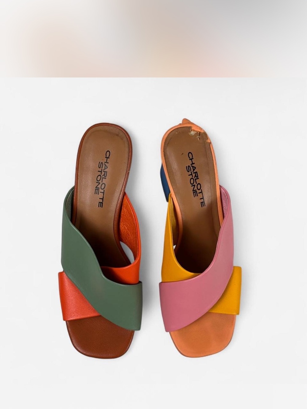 Charlotte Stone Colorblock Multi-Color Leather Platform Mule Heels - Picture 5 of 8